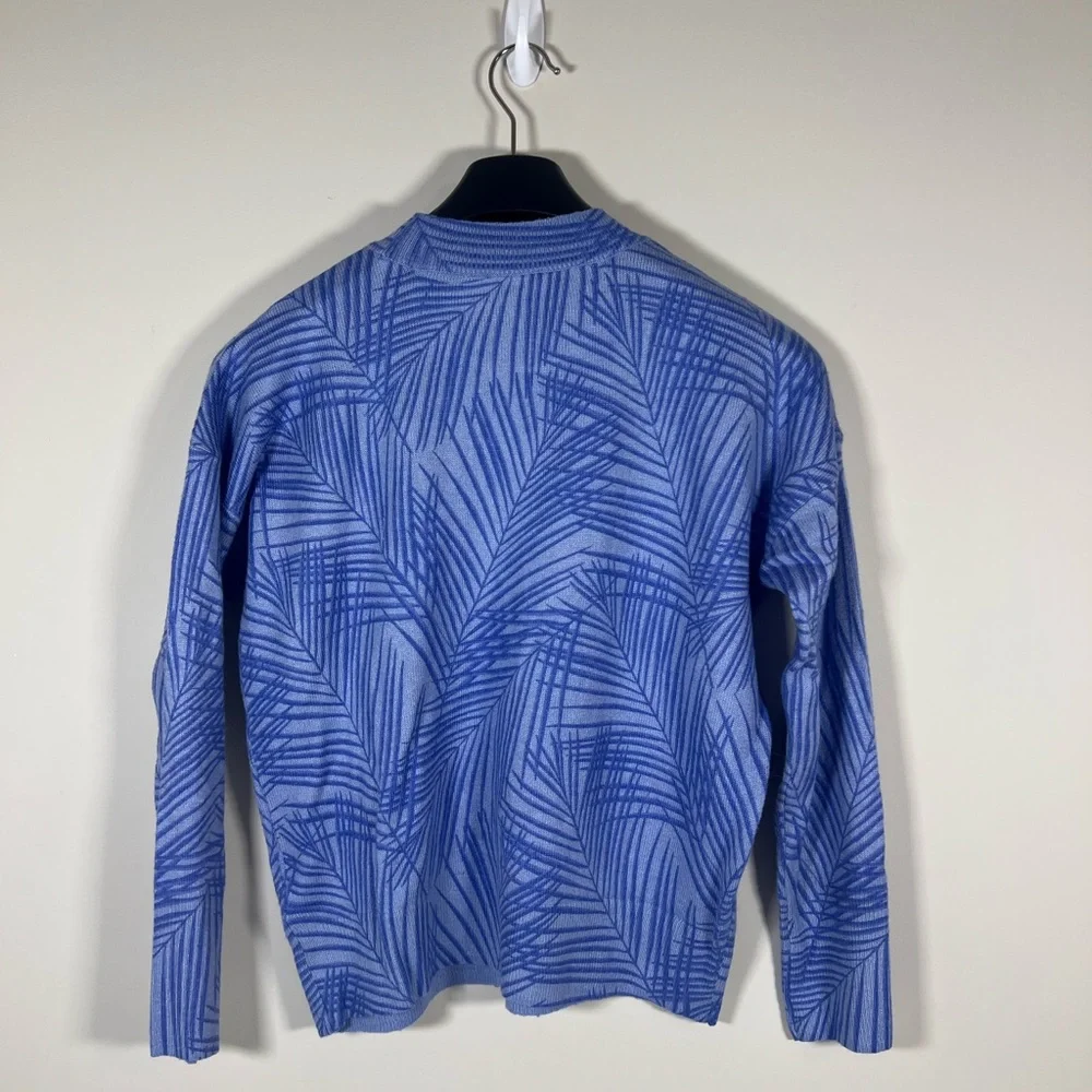 Vineyard Vines Blue Palm Leaf Print Wool Blend Mockneck Women's‎ Sweater XS - Picture 4 of 6